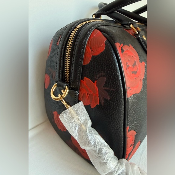 Coach Black and Red Rowan Large Satchel Bag With Floral Print NWT - Picture 9 of 15